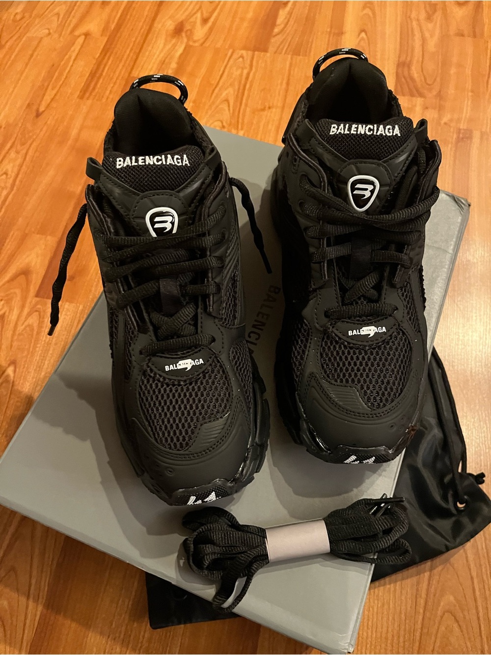 Balenciaga Men's Black Layered Runner Sneakers - Picture 2 of 5